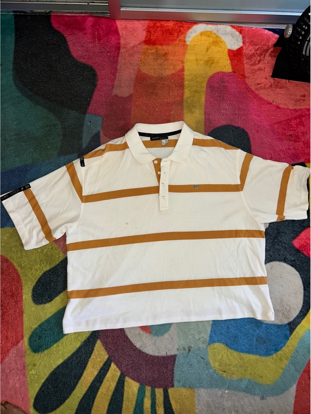 Rocawear Men's Polo Cropped Shirt 2XL  Mustard Stripes